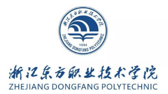 校標(biāo)主圖形為圓形，上方是學(xué)院的名稱“浙江東方職業(yè)技術(shù)學(xué)院”；最下方為學(xué)院的英文譯名。