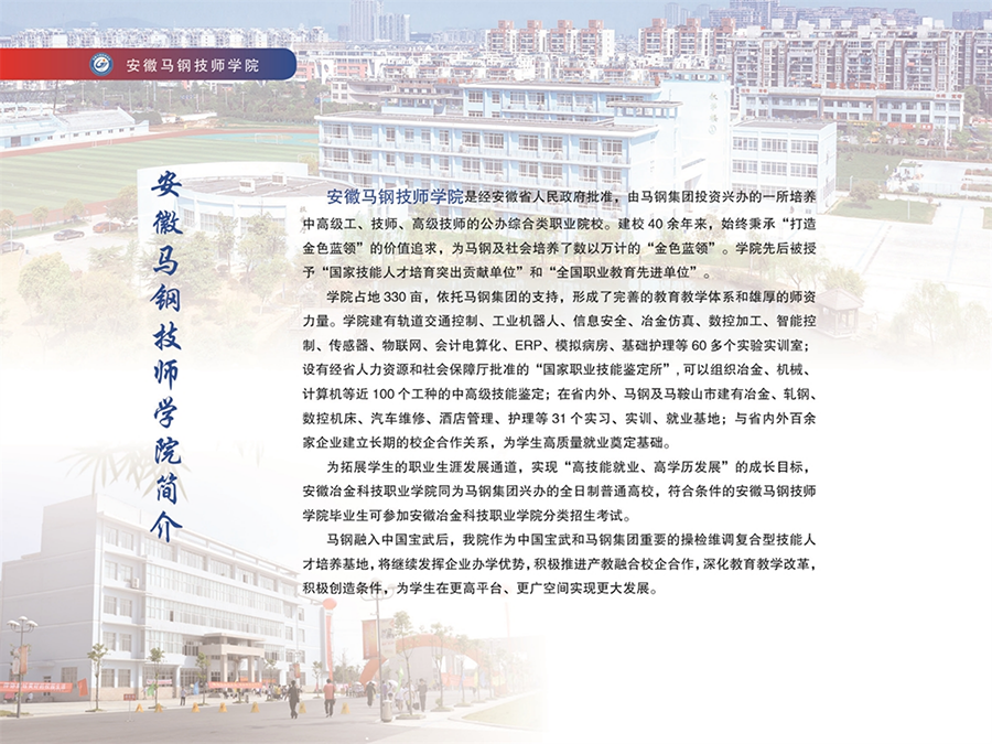 安徽馬鋼技師學(xué)院2024年秋季招生簡(jiǎn)章