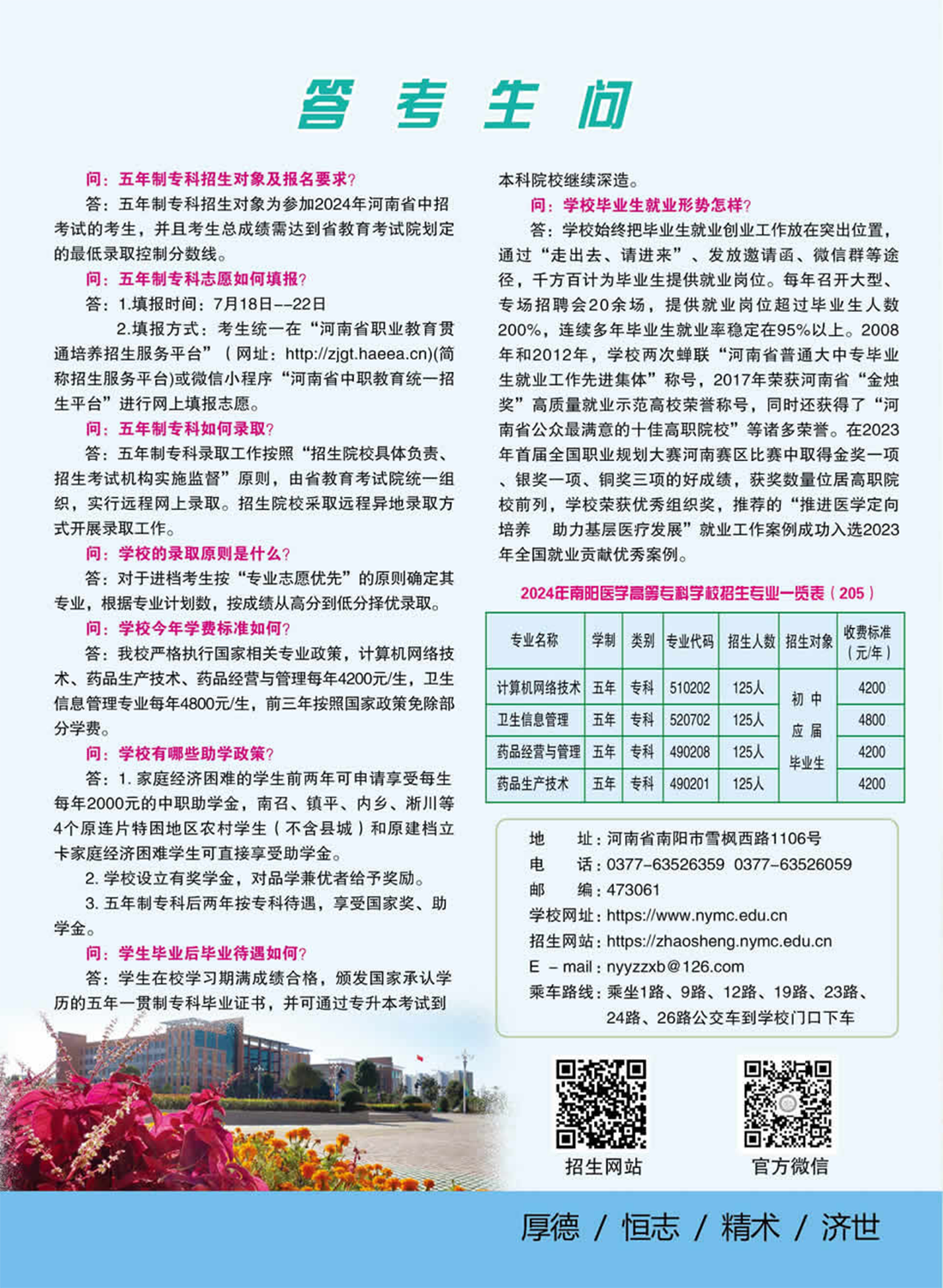 南陽醫(yī)學(xué)高等?？茖W(xué)校－2024年五年制一貫制招生簡章