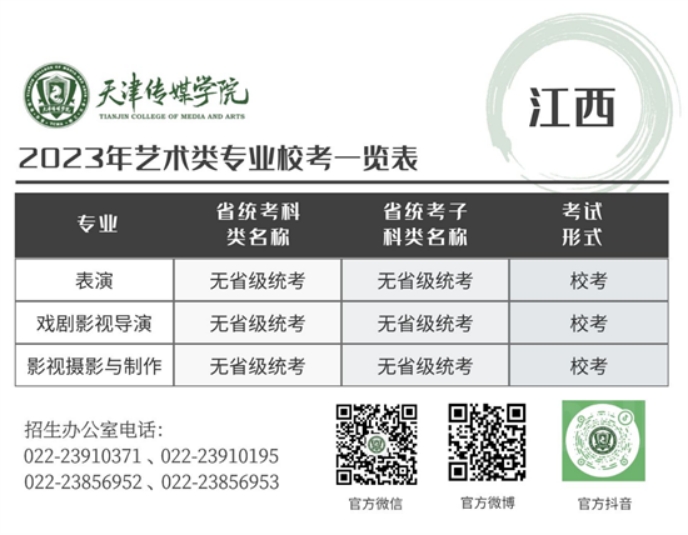 天津傳媒學(xué)院－2023年藝術(shù)類專業(yè)?？家挥[表