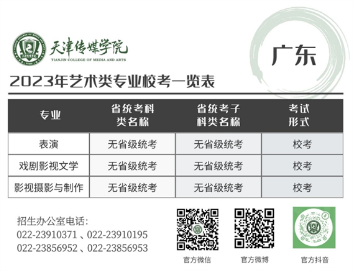 天津傳媒學(xué)院－2023年藝術(shù)類專業(yè)?？家挥[表