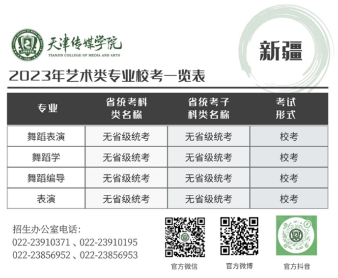 天津傳媒學(xué)院－2023年藝術(shù)類專業(yè)?？家挥[表